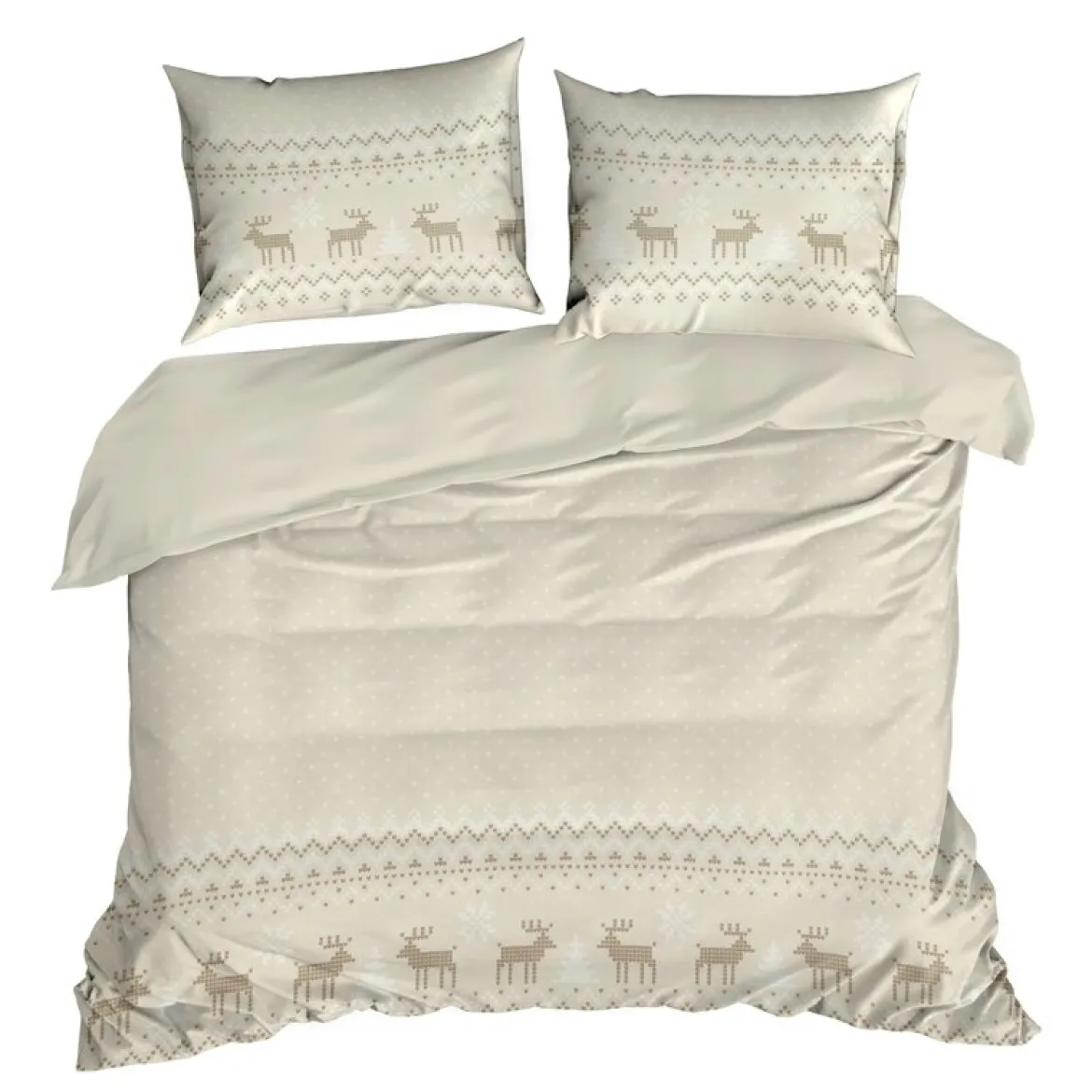 Świąteczna pościel bawełniana 160x200 Beżowe Renifery