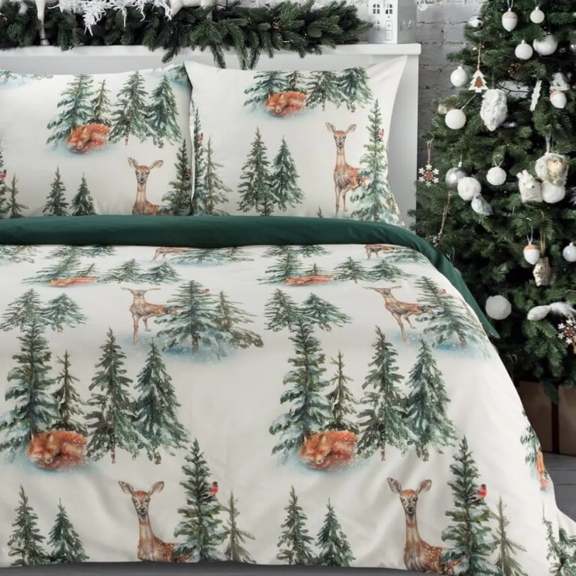 Zimowa pościel bawełniana 160x200 Deer w Zimowy Las